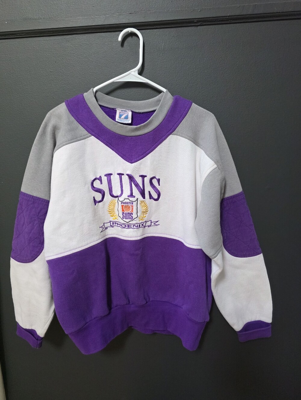 Vtg 90s Phoenix Suns Colorblock Crewneck Quilted Elbow Patch Sweatshirt M